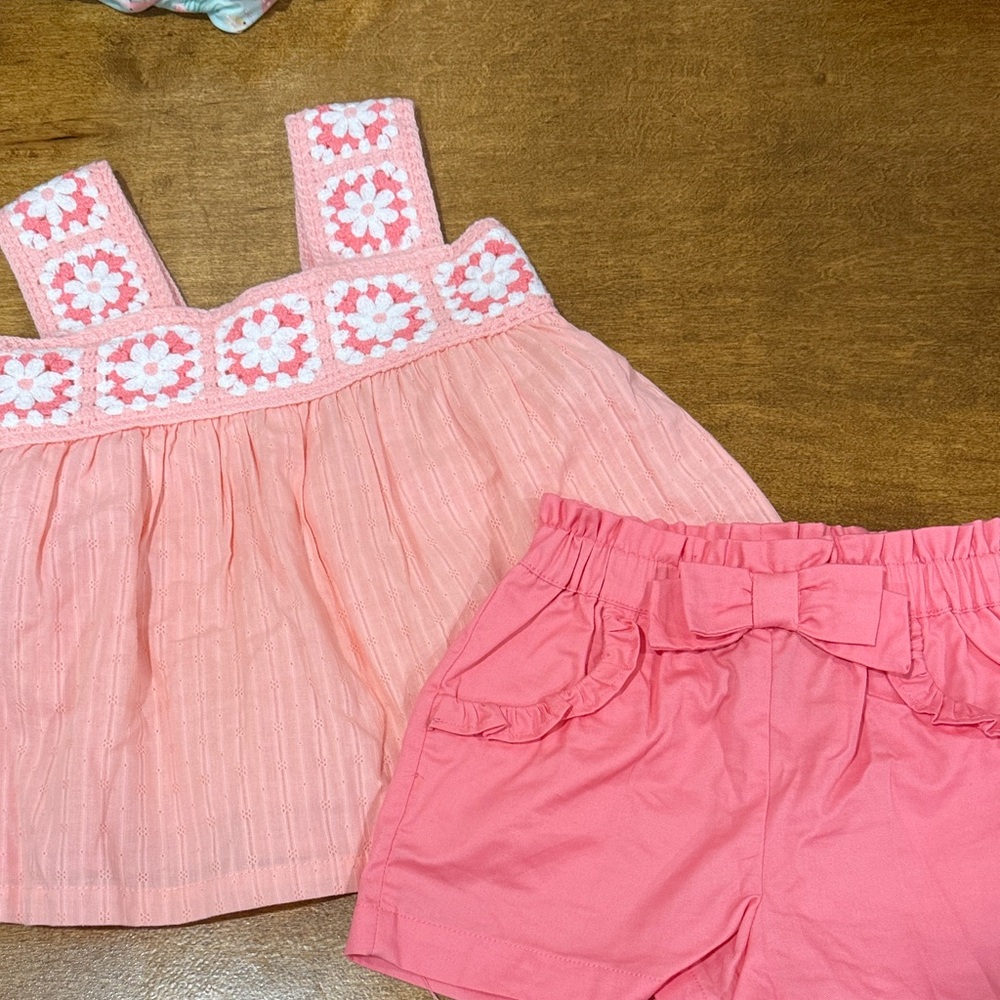 Pink Crochet Floral Top and Shorts Set